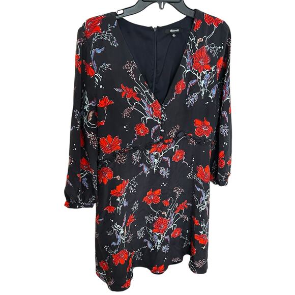 Women’s Madewell Silk Ruffle Waist Dress in Pattern Windblown Poppies - Picture 3 of 6